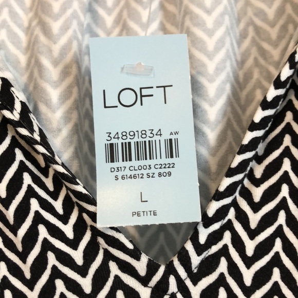 NWT LOFT Womens Dress Sz LP herringbone Smocked Waist Flutter Sleeve Business - Picture 3 of 8